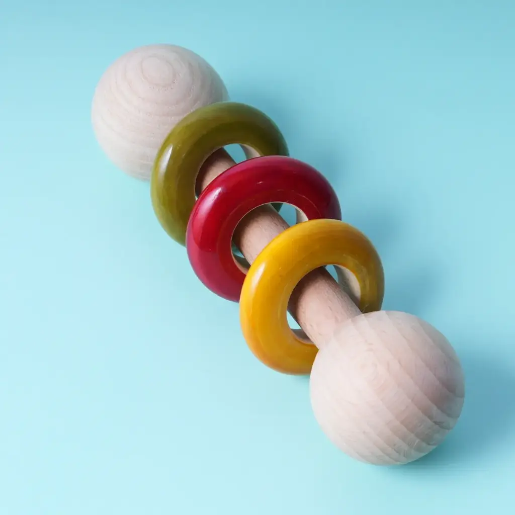 Wooden Dumbbell Rattle – Sensory Sound & Grip Development
